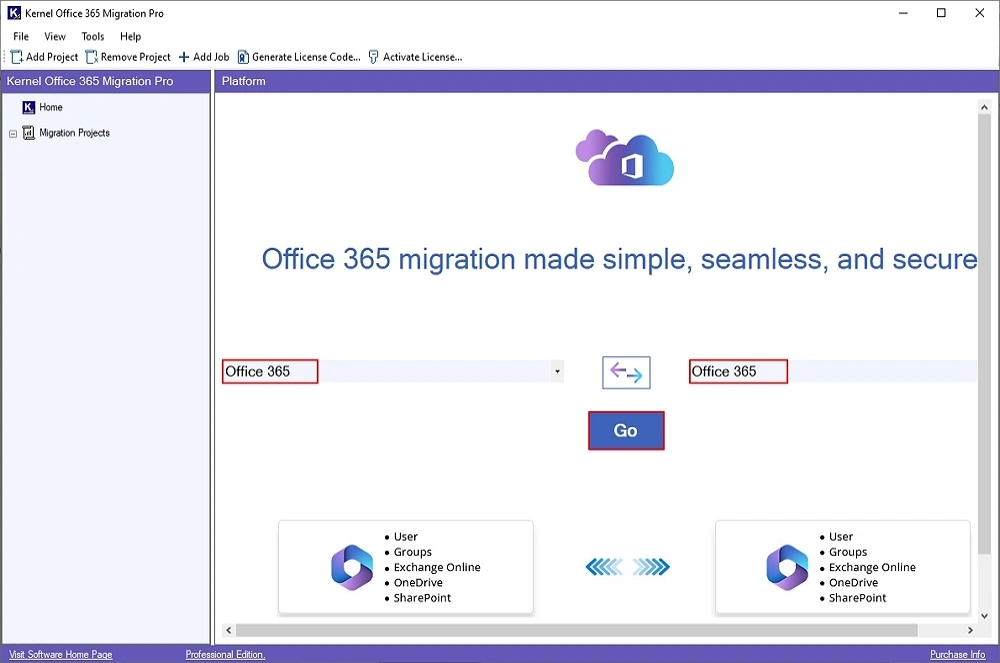 Office 365 in source and destination